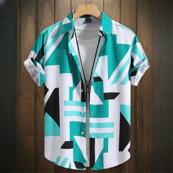 Simple Men's Shirts 3D Patchwork Printing High-Quality Men's Clothing Street Designer Short Sleeved Beach Party Hawaiian - E01-BD30134