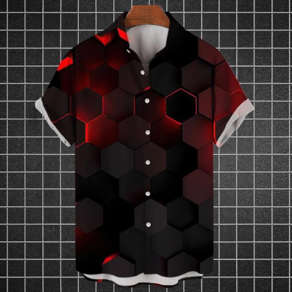 Simple Men's Shirts 3D Patchwork Printing High-Quality Men's Clothing Street Designer Short Sleeved Beach Party Hawaiian - E01-WS13435