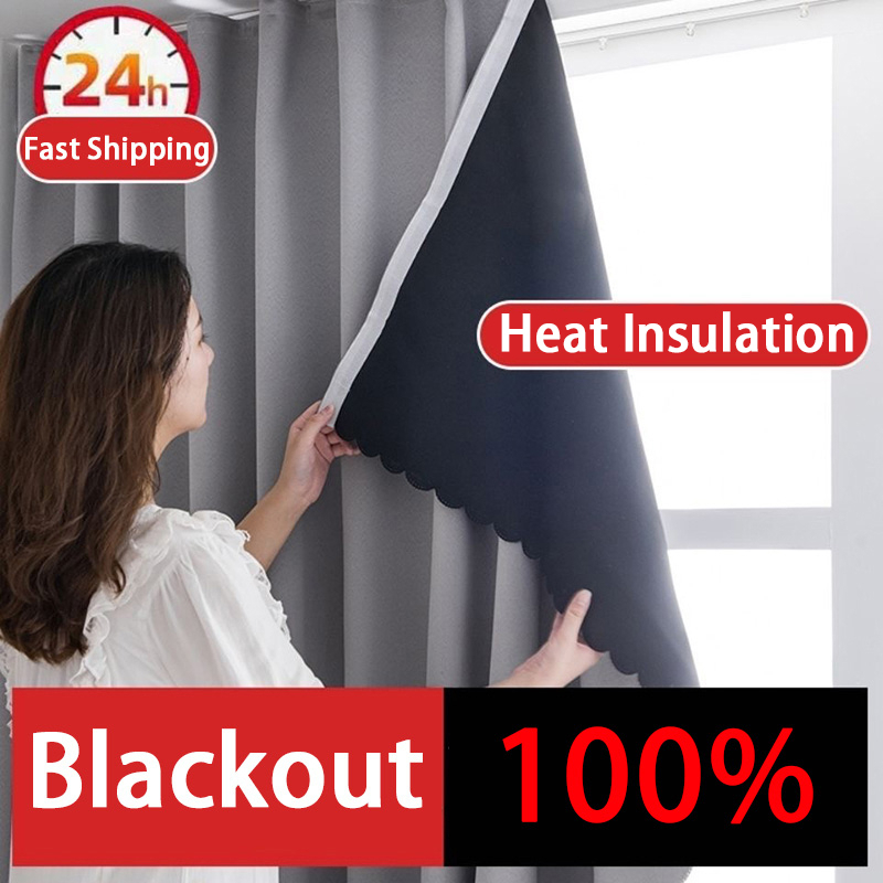 100% Blackout Curtain Blackout Living Room Bedroom Thermal Insulated - Blue - Image 2