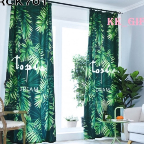 Blackout Shading Jacquard Curtains Sliding Door Curtain for Bedroom Living Room - Green Forest