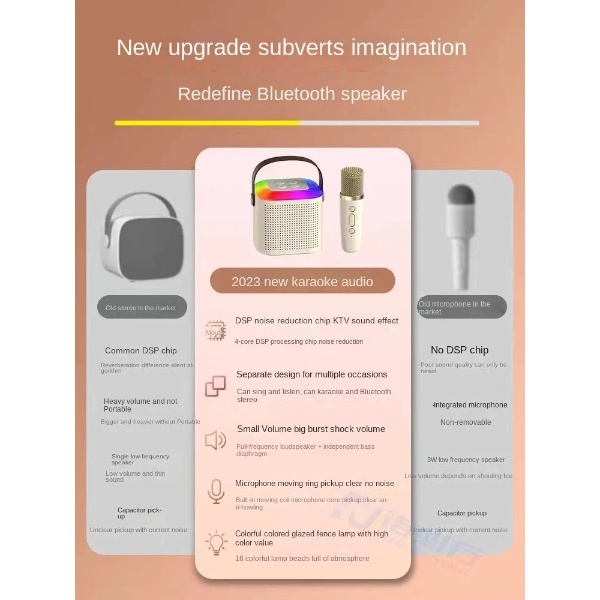 Wireless Karaoke Mini Portable Speaker Bluetooth with Mic Home Party Outdoor Camping Entertainment Karaoke - Black