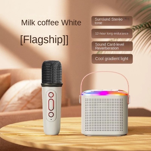 Wireless Karaoke Mini Portable Speaker Bluetooth with Mic Home Party Outdoor Camping Entertainment Karaoke - White