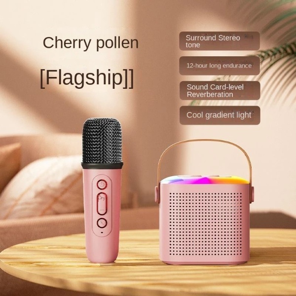 Wireless Karaoke Mini Portable Speaker Bluetooth with Mic Home Party Outdoor Camping Entertainment Karaoke - Pink