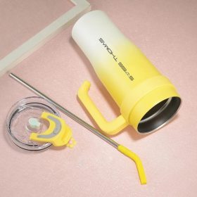 Tumbler Stainless Steel Thermos Flask with Handle Straw (1200ml) - Red - Image 4