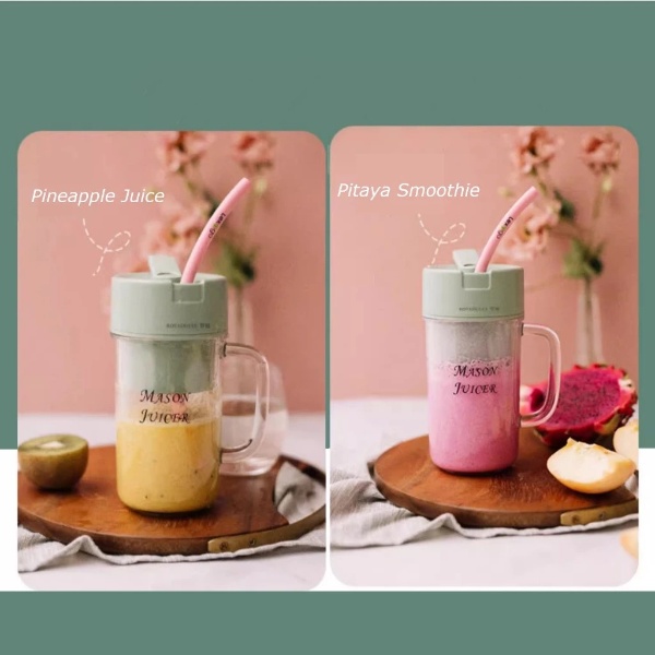 Portable Electric Juicer Blender with Straw Mini Juicing Cup Household Fried Juice Vegetable Smoothie Milkshake - Green