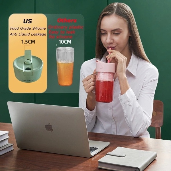 Portable Electric Juicer Blender with Straw Mini Juicing Cup Household Fried Juice Vegetable Smoothie Milkshake - Green