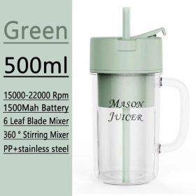 Portable Electric Juicer Blender with Straw Mini Juicing Cup Household Fried Juice Vegetable Smoothie Milkshake - Green - Image 1