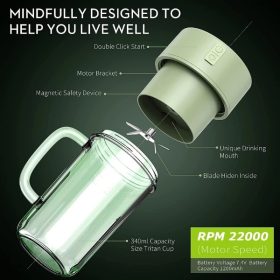 Portable Electric Juicer Blender with Straw Mini Juicing Cup Household Fried Juice Vegetable Smoothie Milkshake - Green - Image 6