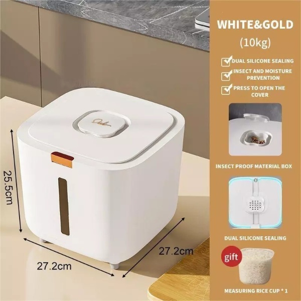 Rice Storage Box Grain Container Household Cereal Rice Bucket Insect and Moisture Proof Sealed Kitchen Organizer - Green 5kg