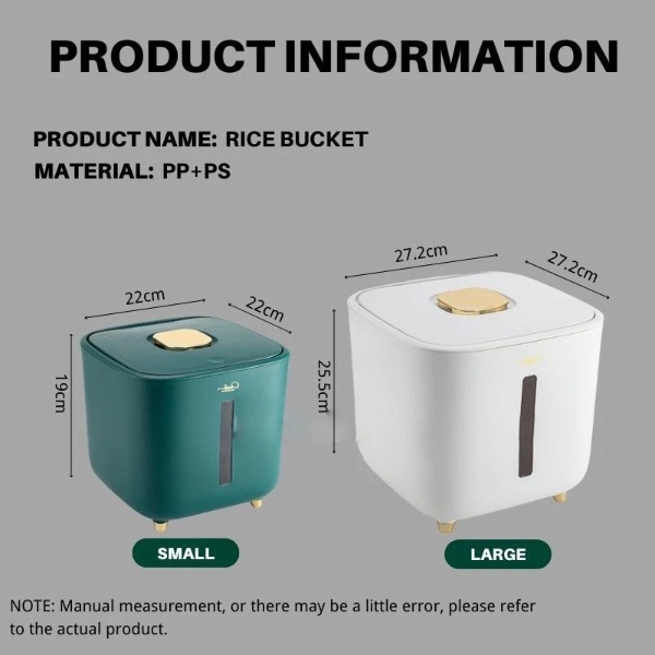 Rice Storage Box Grain Container Household Cereal Rice Bucket Insect and Moisture Proof Sealed Kitchen Organizer - Green 5kg
