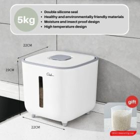 Rice Storage Box Grain Container Household Cereal Rice Bucket Insect and Moisture Proof Sealed Kitchen Organizer - White 5kg - Image 1