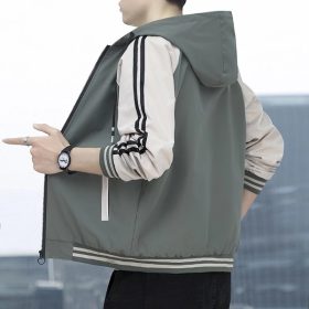 Men's Sports Jacket Casual Plus Size Solid Color Hoodie Outdoor Windproof - Green - Image 1