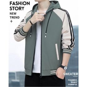 Men's Sports Jacket Casual Plus Size Solid Color Hoodie Outdoor Windproof - Green - Image 2