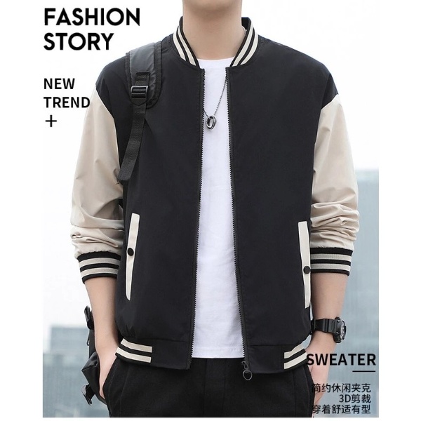 Men's Sports Jacket Casual Plus Size Solid Color Outdoor Windproof - Black