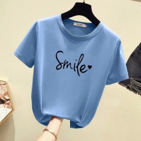 Women's New Short Sleeve T-Shirt, Korean Version Round Collar Top Pure Color Casual Fashion - Sky Blue - Image 1