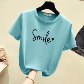 Women's New Short Sleeve T-Shirt, Korean Version Round Collar Top Pure Color Casual Fashion - Bean Green - Image 1