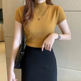 Half High Neck Women Knitted Top Women Top Korean Version - Yellow