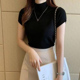 Half High Neck Women Knitted Top Women Top Korean Version - Black