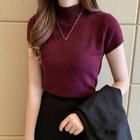 Half High Neck Women Knitted Top Women Top Korean Version - Fuchsia