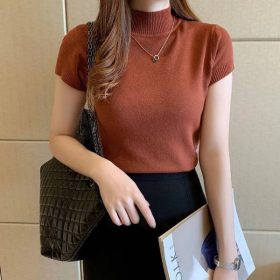 Half High Neck Women Knitted Top Women Top Korean Version - Khaki