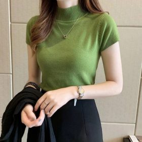 Half High Neck Women Knitted Top Women Top Korean Version - Matcha Green