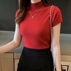 Half High Neck Women Knitted Top Women Top Korean Version - Red