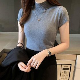 Half High Neck Women Knitted Top Women Top Korean Version - Grey
