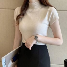 Half High Neck Women Knitted Top Women Top Korean Version - Apricot