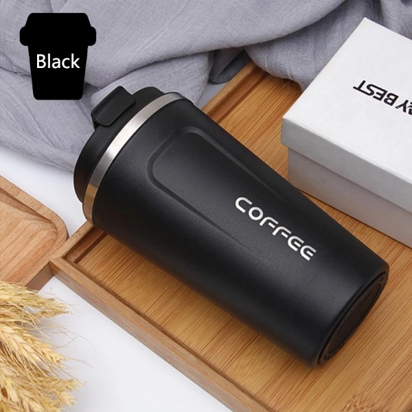 Double Stainless Steel Coffee Mug Thermos Flask Mug Leak Proof - Black