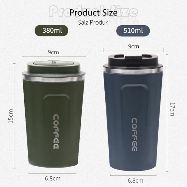 Double Stainless Steel Coffee Mug Thermos Flask Mug Leak Proof - Black