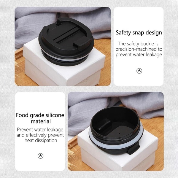 Double Stainless Steel Coffee Mug Thermos Flask Mug Leak Proof - Black