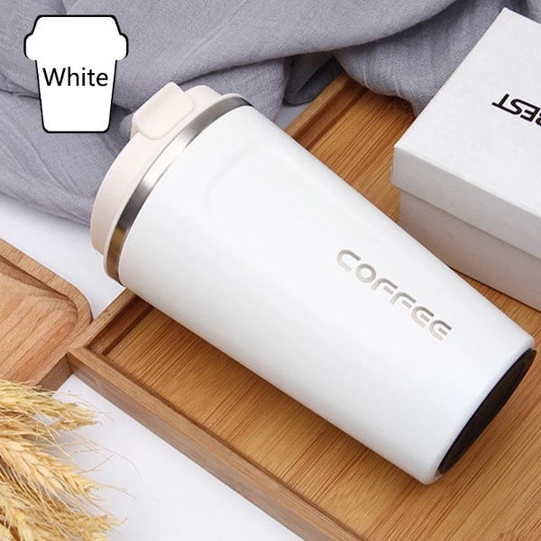 Double Stainless Steel Coffee Mug Thermos Flask Mug Leak Proof - White