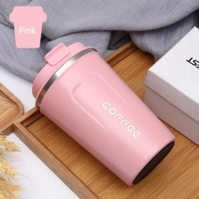 Double Stainless Steel Coffee Mug Thermos Flask Mug Leak Proof - Pink - Image 1