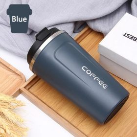 Double Stainless Steel Coffee Mug Thermos Flask Mug Leak Proof - Dark Blue - Image 1