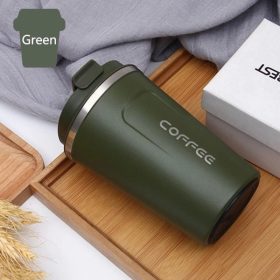 Double Stainless Steel Coffee Mug Thermos Flask Mug Leak Proof - Green - Image 1