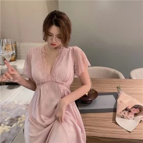 Pyjamas Women Nightwear Night Dress Sleepwear Lingerie Sexy (Short) - Pink - Image 2