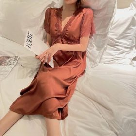 Pyjamas Women Nightwear Night Dress Sleepwear Lingerie Sexy (Short) - Caramel - Image 2