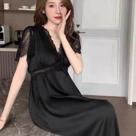 Pyjamas Women Nightwear Night Dress Sleepwear Lingerie Sexy (Short) - Black