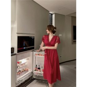 Pyjamas Women Nightwear Night Dress Sleepwear Lingerie Sexy (Short) - Maroon - Image 1