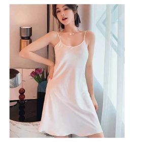 Women Night Dresses Plus Size Lace Silk Pajamas Solid Color Suspenders Nightdress - White - Image 2