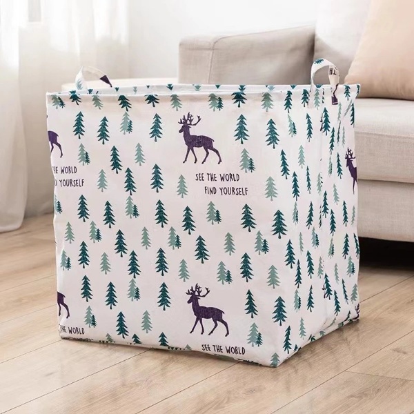 100L Laundry Basket Rectangle Foldable Bin Waterproof Drawstring Extra Large - Pine Tree