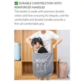 100L Laundry Basket Rectangle Foldable Bin Waterproof Drawstring Extra Large - Black Grid - Image 5