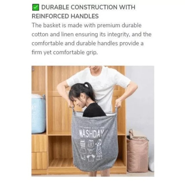 100L Laundry Basket Rectangle Foldable Bin Waterproof Drawstring Extra Large - Black Grid
