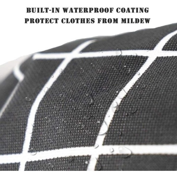 100L Laundry Basket Rectangle Foldable Bin Waterproof Drawstring Extra Large - Black Grid