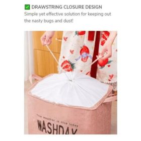 100L Laundry Basket Rectangle Foldable Bin Waterproof Drawstring Extra Large - Black Grid - Image 7