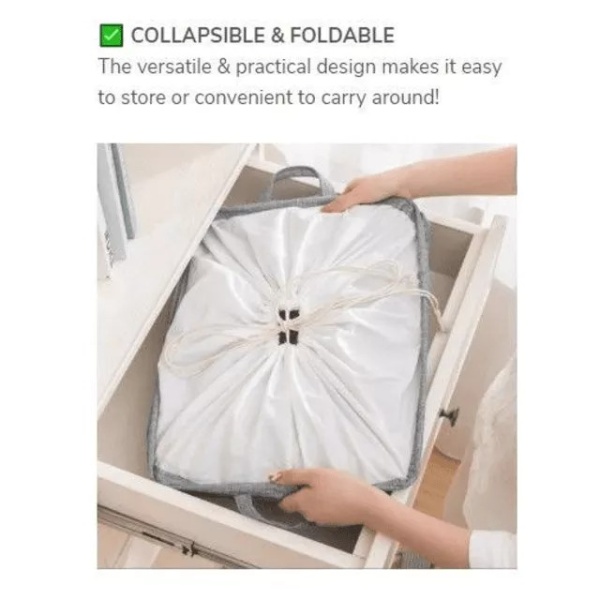 100L Laundry Basket Rectangle Foldable Bin Waterproof Drawstring Extra Large - Black Grid