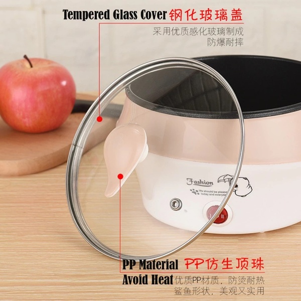 3 Pin Plug Electric Non-Stick Ceramic Frying Pan Rice Portable Mini Rice Cooker Pot - Pink