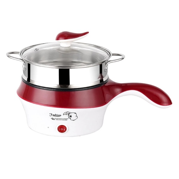 3 Pin Plug Electric Non-Stick Ceramic Frying Pan Rice Portable Mini Rice Cooker Pot - Red