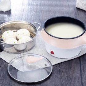 3 Pin Plug Electric Non-Stick Ceramic Frying Pan Rice Portable Mini Rice Cooker Pot - Pink - Image 3