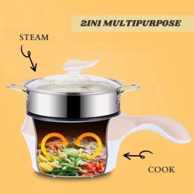 3 Pin Plug Electric Non-Stick Ceramic Frying Pan Rice Portable Mini Rice Cooker Pot - Pink - Image 4